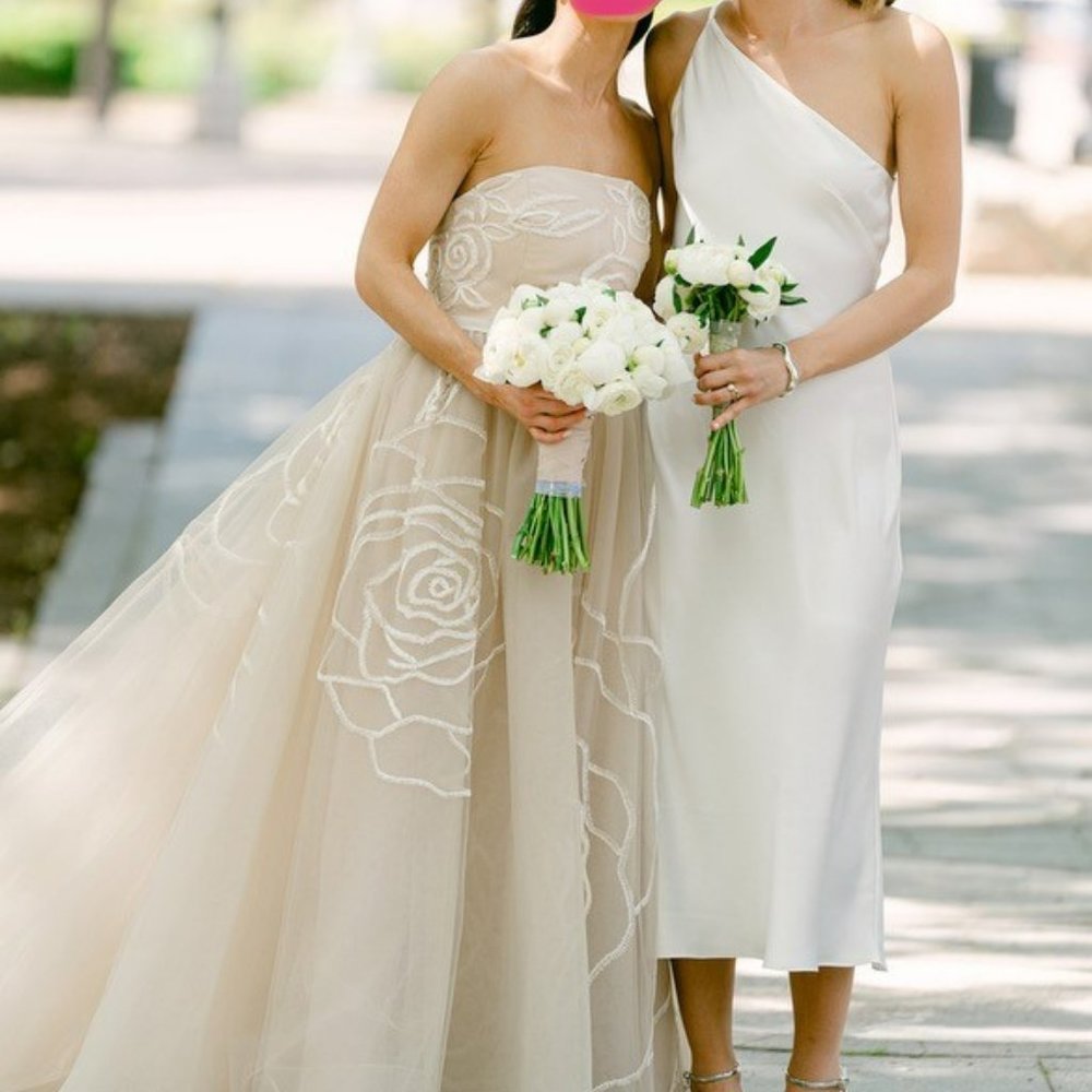 Jenny Yoo Abby Ivory White Wedding Bridal or Bridesmaid Dress One Shoulder Midi